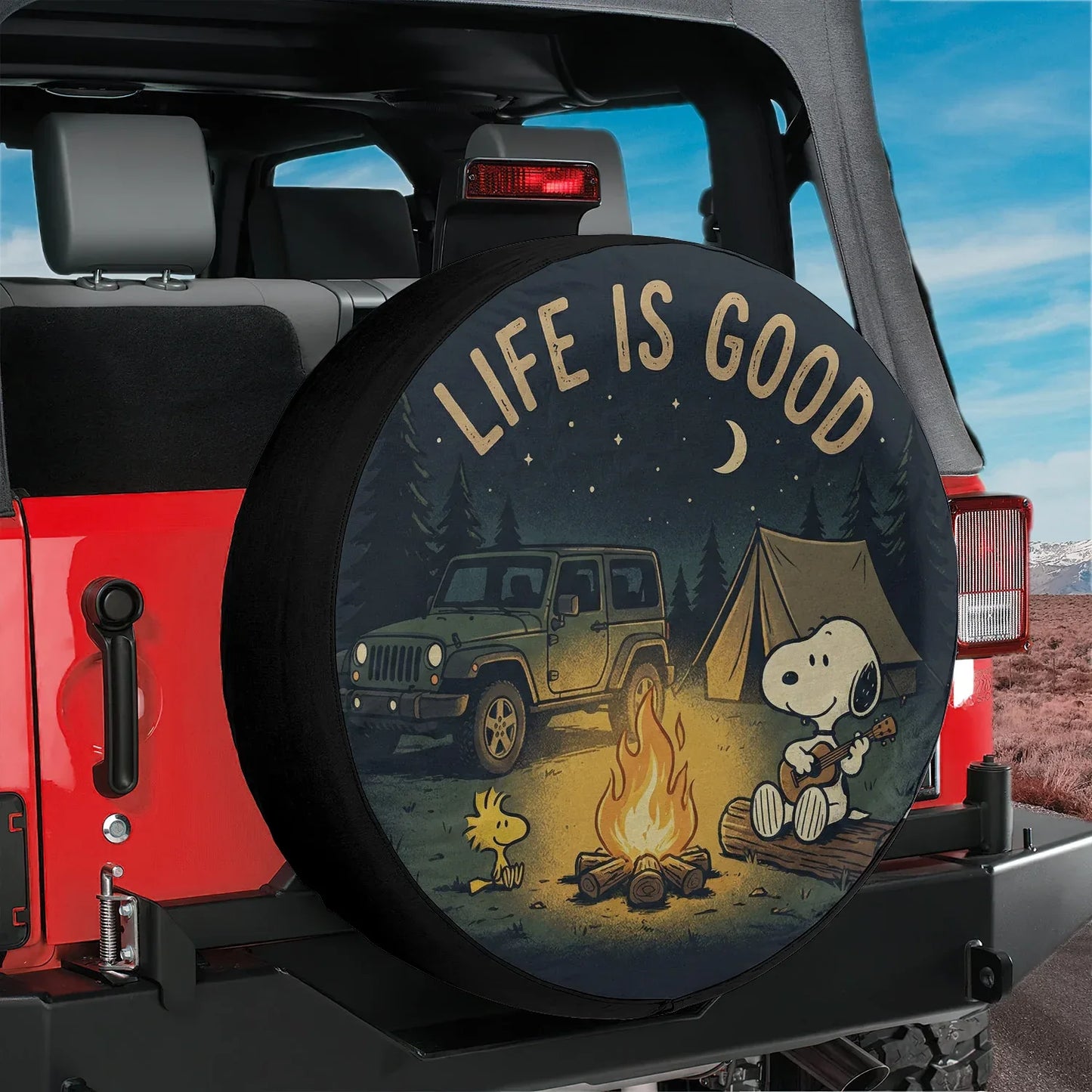 Snoopy Leather Spare Tire Cover - Life Is Good Offroad Jeep Cover - PersonalizedFury