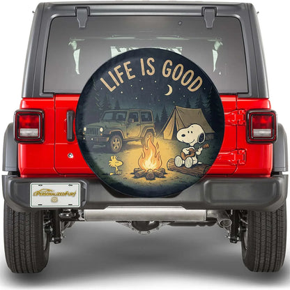 Snoopy Leather Spare Tire Cover - Life Is Good Offroad Jeep Cover - PersonalizedFury