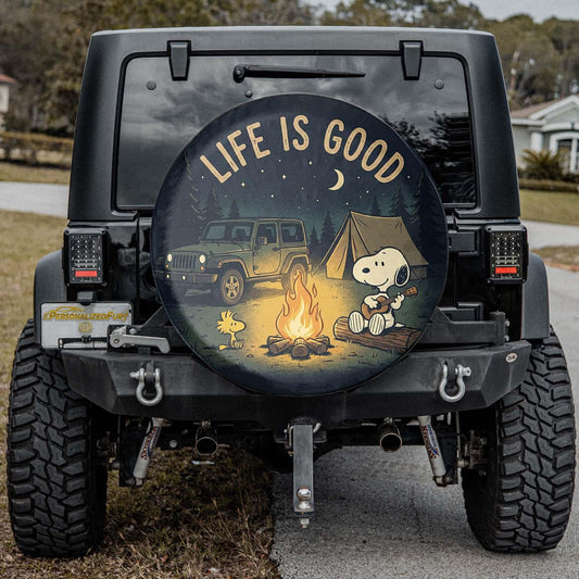 Snoopy Leather Spare Tire Cover - Life Is Good Offroad Jeep Cover - PersonalizedFury