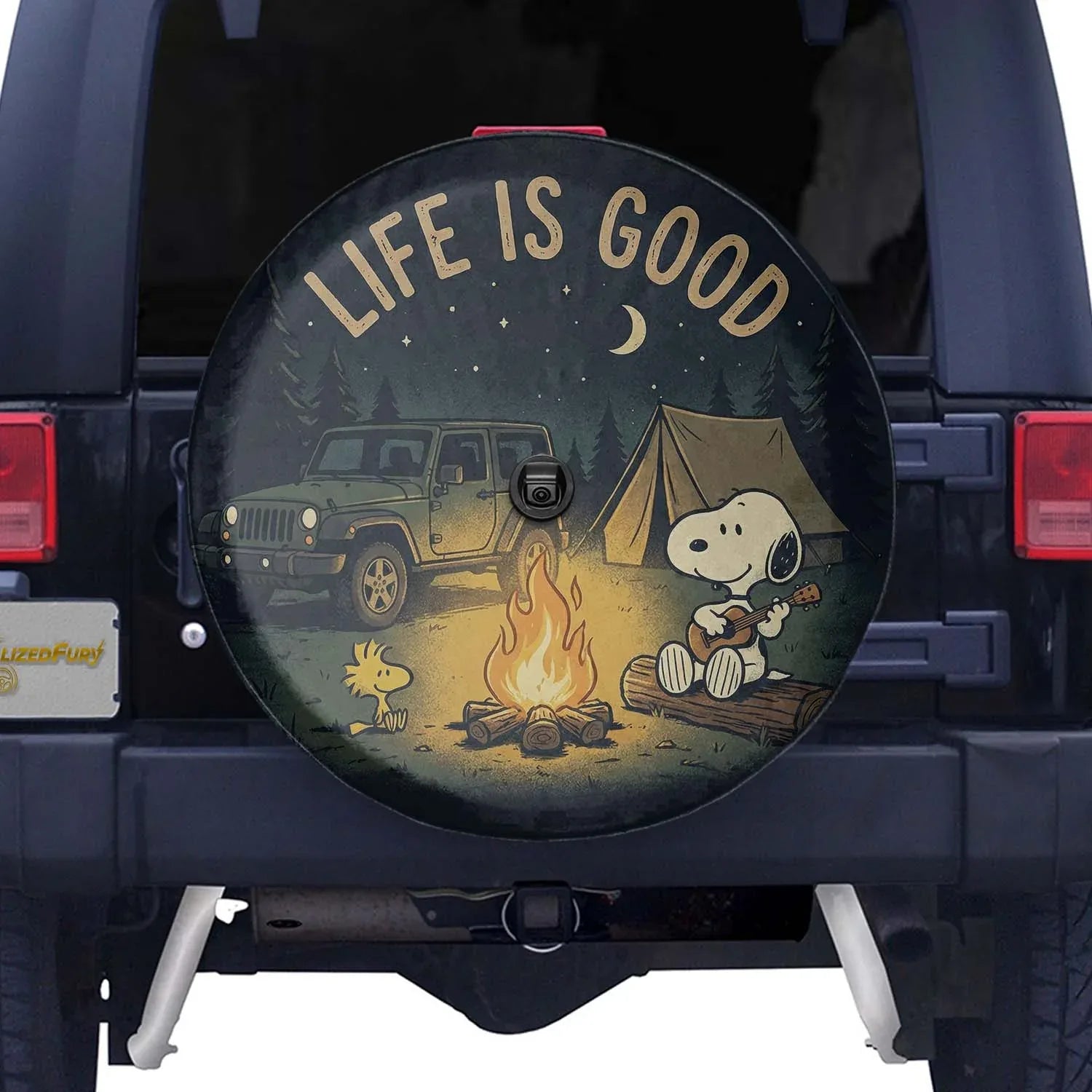 Snoopy Leather Spare Tire Cover - Life Is Good Offroad Jeep Cover - PersonalizedFury