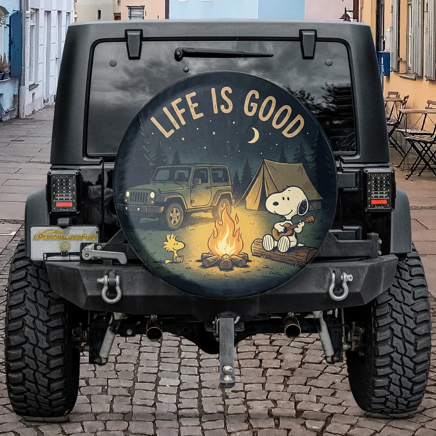 Snoopy Leather Spare Tire Cover - Life Is Good Offroad Jeep Cover - PersonalizedFury