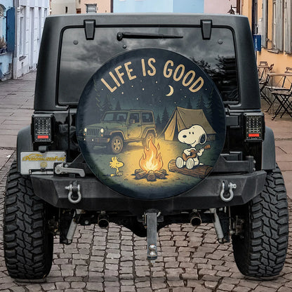 Snoopy Leather Spare Tire Cover - Life Is Good Offroad Jeep Cover - PersonalizedFury