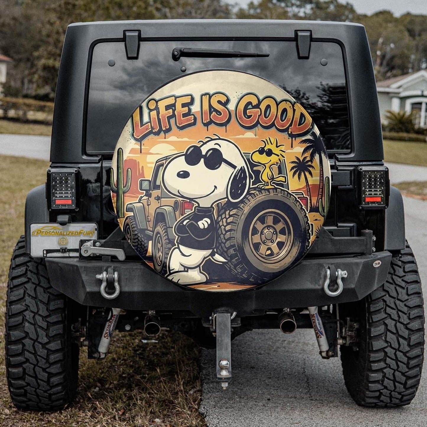 Snoopy Leather Spare Tire Cover Life Is Good – Funny Offroad Jeep Cover - PersonalizedFury