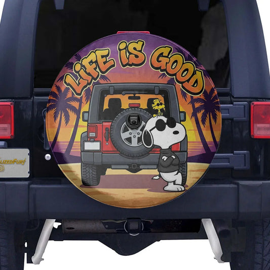 Snoopy Leather Jeep Spare Tire Cover – Life Is Good Funny Design - PersonalizedFury