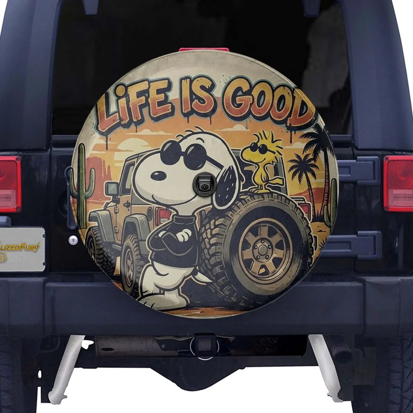 Snoopy Leather Spare Tire Cover Life Is Good – Funny Offroad Jeep Cover - PersonalizedFury