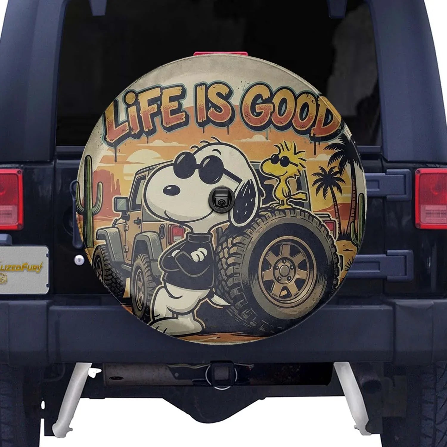 Snoopy Leather Spare Tire Cover Life Is Good – Funny Offroad Jeep Cover - PersonalizedFury