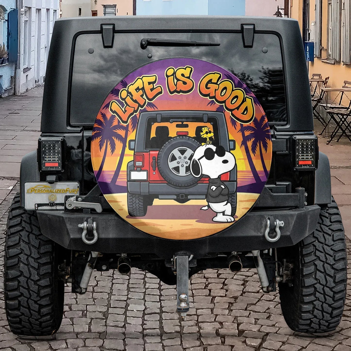 Snoopy Leather Jeep Spare Tire Cover – Life Is Good Funny Design - PersonalizedFury