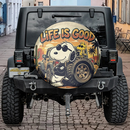 Snoopy Leather Spare Tire Cover Life Is Good – Funny Offroad Jeep Cover - PersonalizedFury