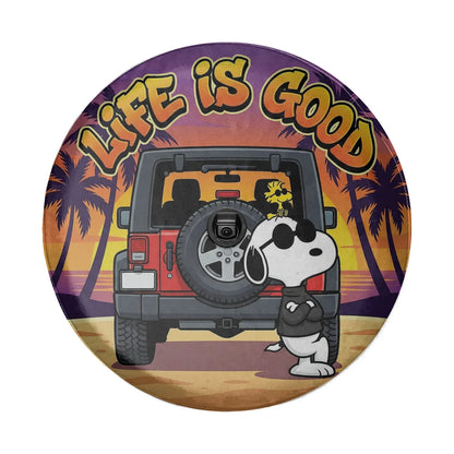 Snoopy Leather Jeep Spare Tire Cover – Life Is Good Funny Design - PersonalizedFury