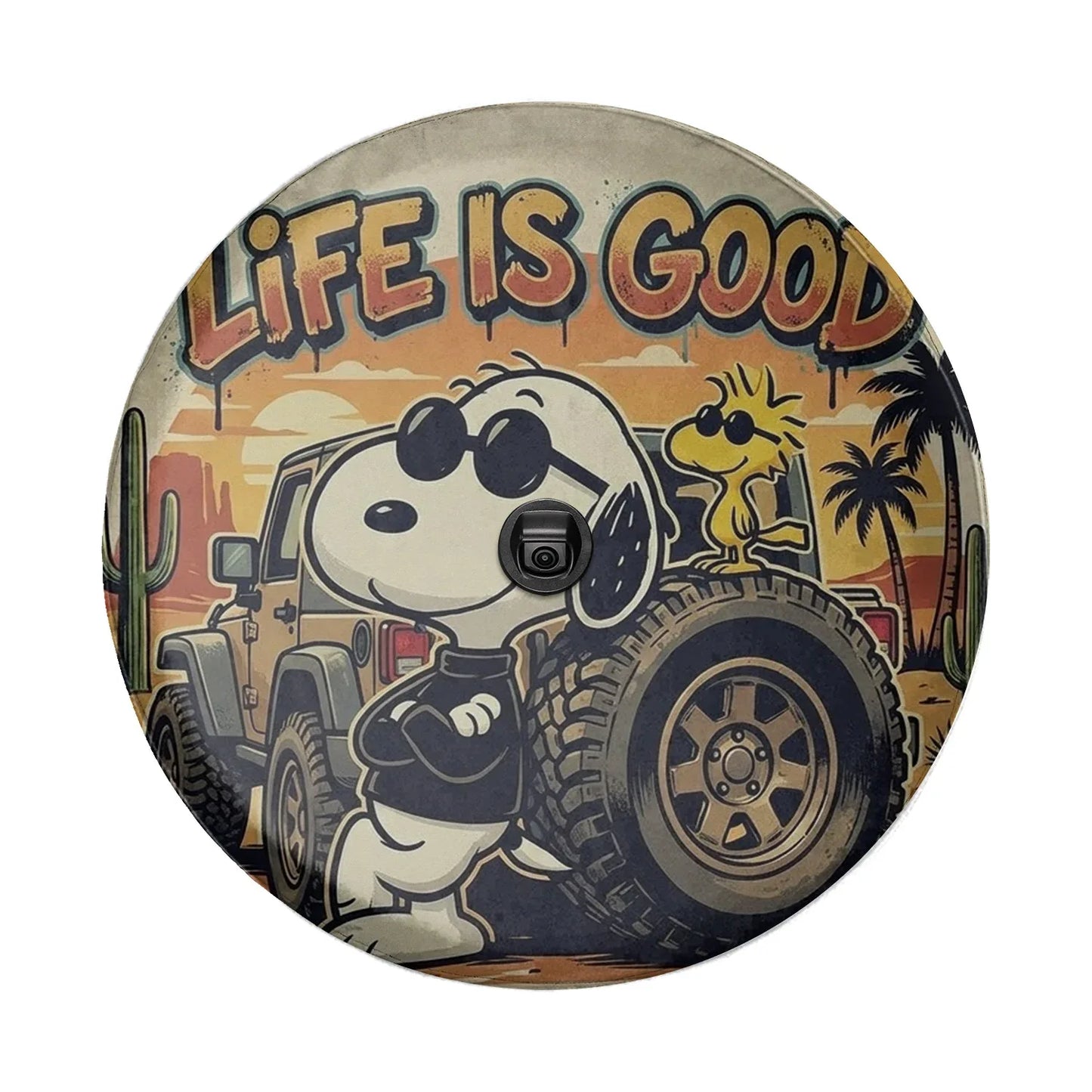 Snoopy Leather Spare Tire Cover Life Is Good – Funny Offroad Jeep Cover - PersonalizedFury
