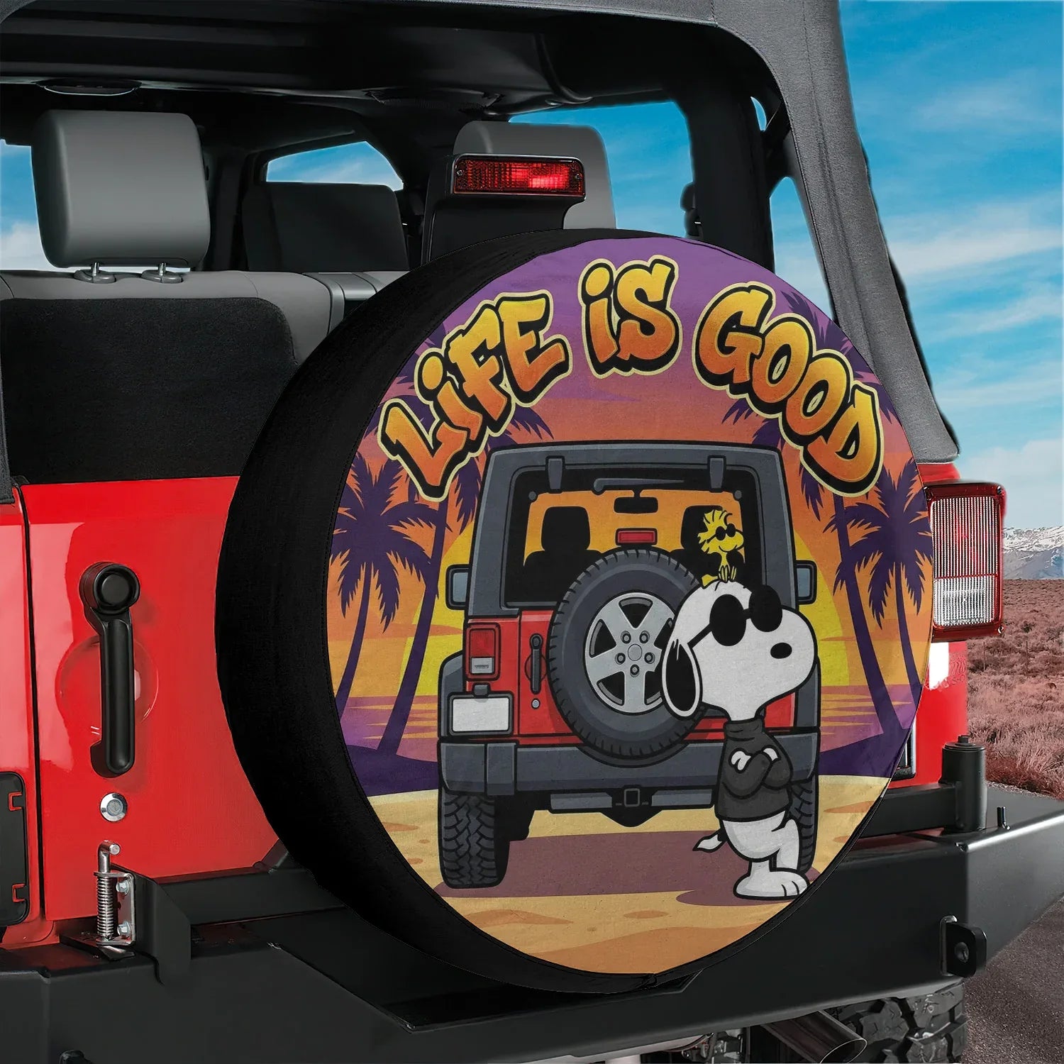 Snoopy Leather Jeep Spare Tire Cover – Life Is Good Funny Design - PersonalizedFury