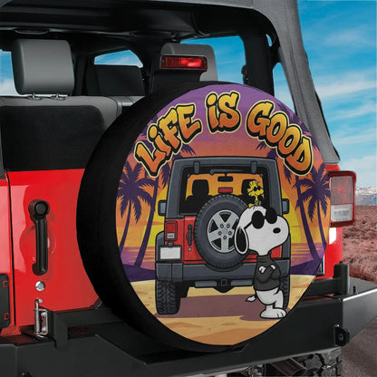 Snoopy Leather Jeep Spare Tire Cover – Life Is Good Funny Design - PersonalizedFury