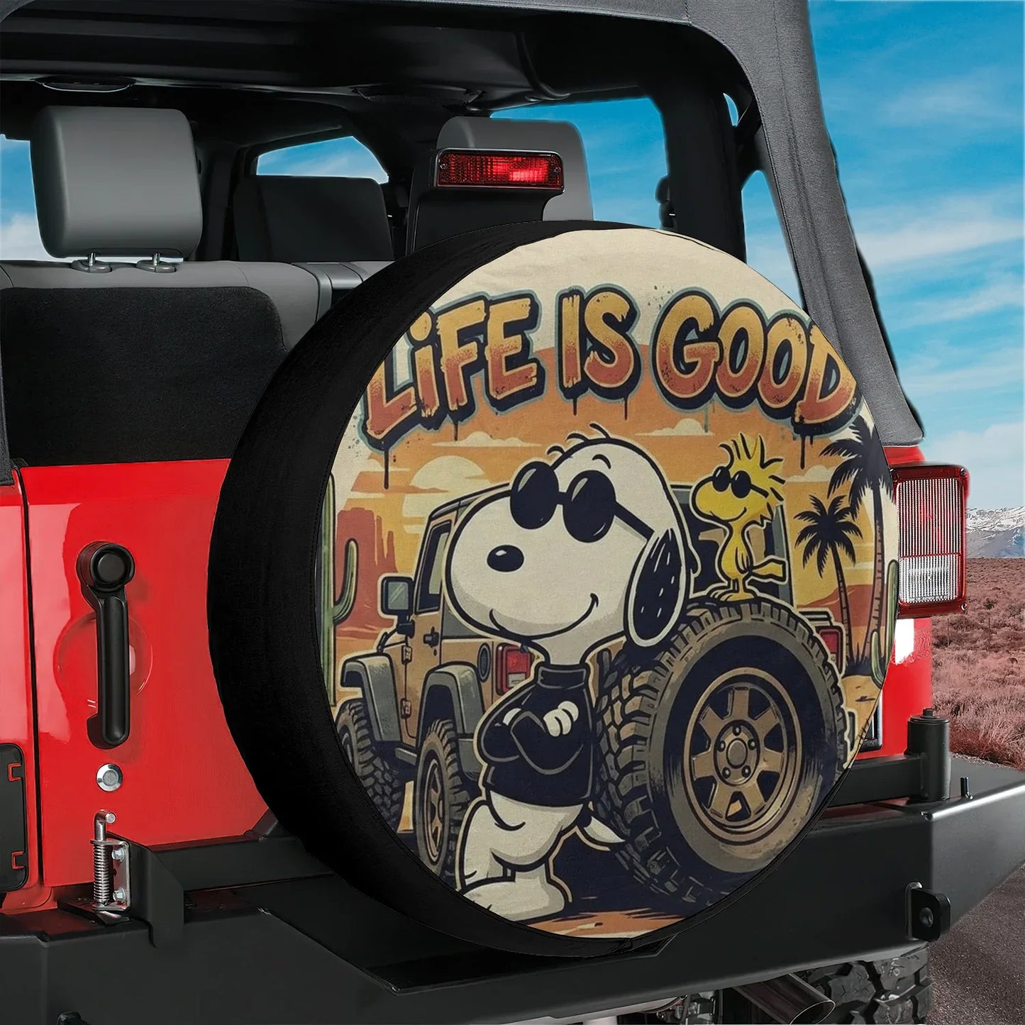 Snoopy Leather Spare Tire Cover Life Is Good – Funny Offroad Jeep Cover - PersonalizedFury
