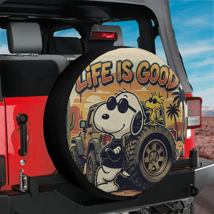 Snoopy Leather Spare Tire Cover Life Is Good – Funny Offroad Jeep Cover - PersonalizedFury