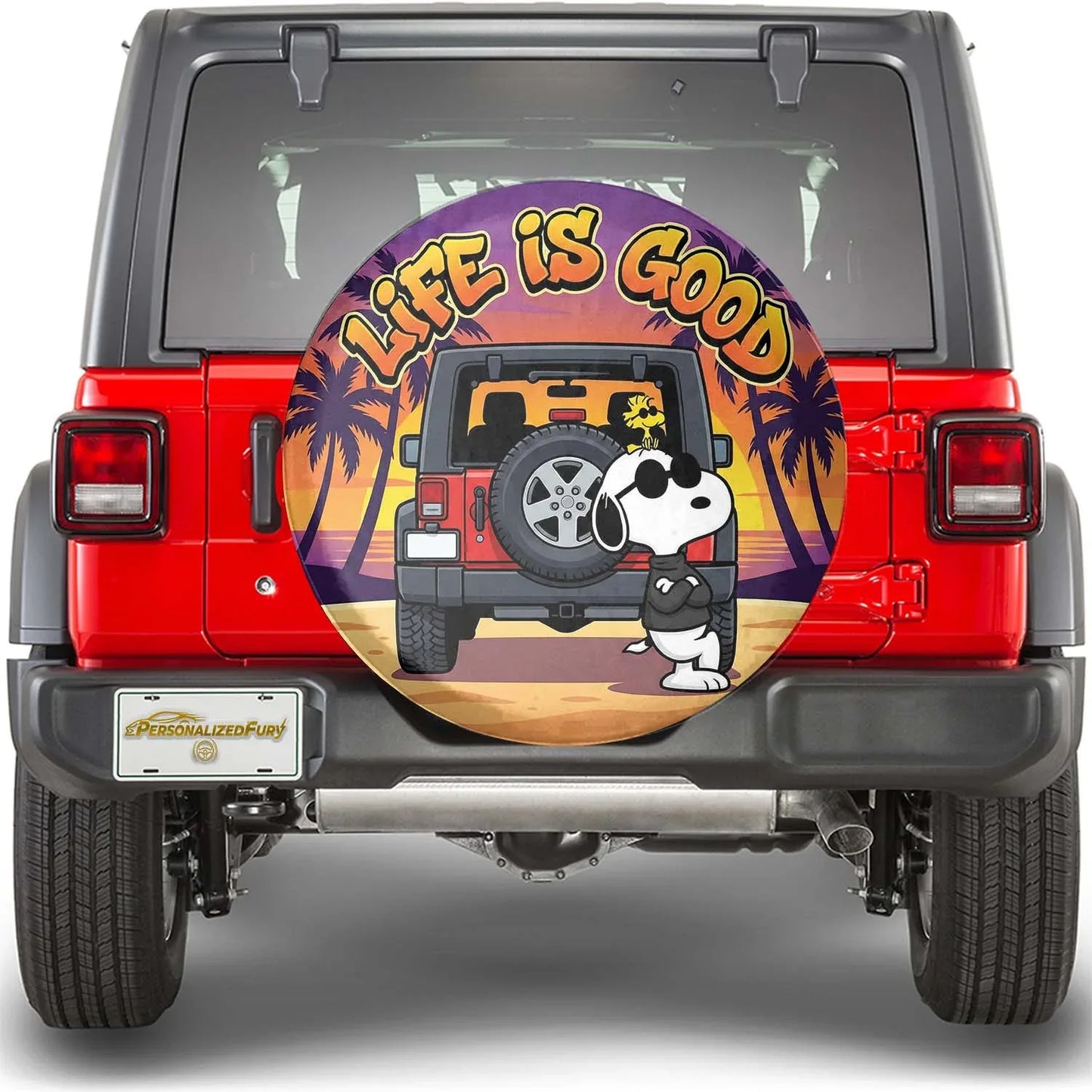Snoopy Leather Jeep Spare Tire Cover – Life Is Good Funny Design - PersonalizedFury