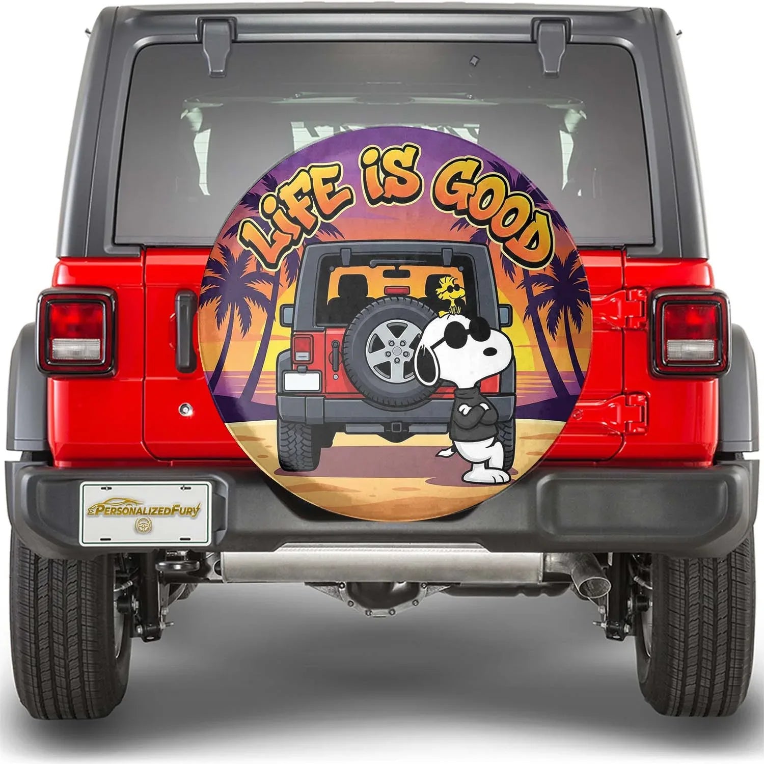 Snoopy Leather Jeep Spare Tire Cover – Life Is Good Funny Design - PersonalizedFury