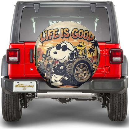 Snoopy Leather Spare Tire Cover Life Is Good – Funny Offroad Jeep Cover - PersonalizedFury