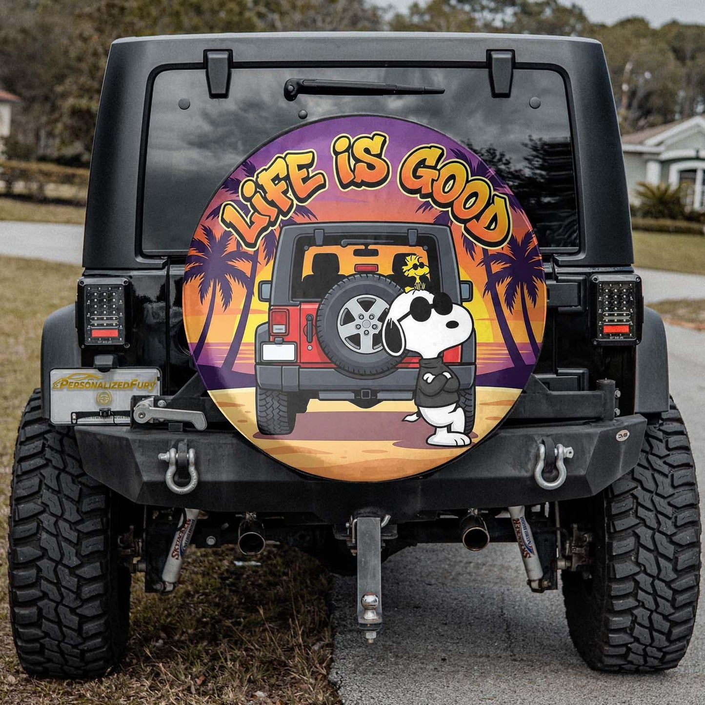 Snoopy Leather Jeep Spare Tire Cover – Life Is Good Funny Design - PersonalizedFury