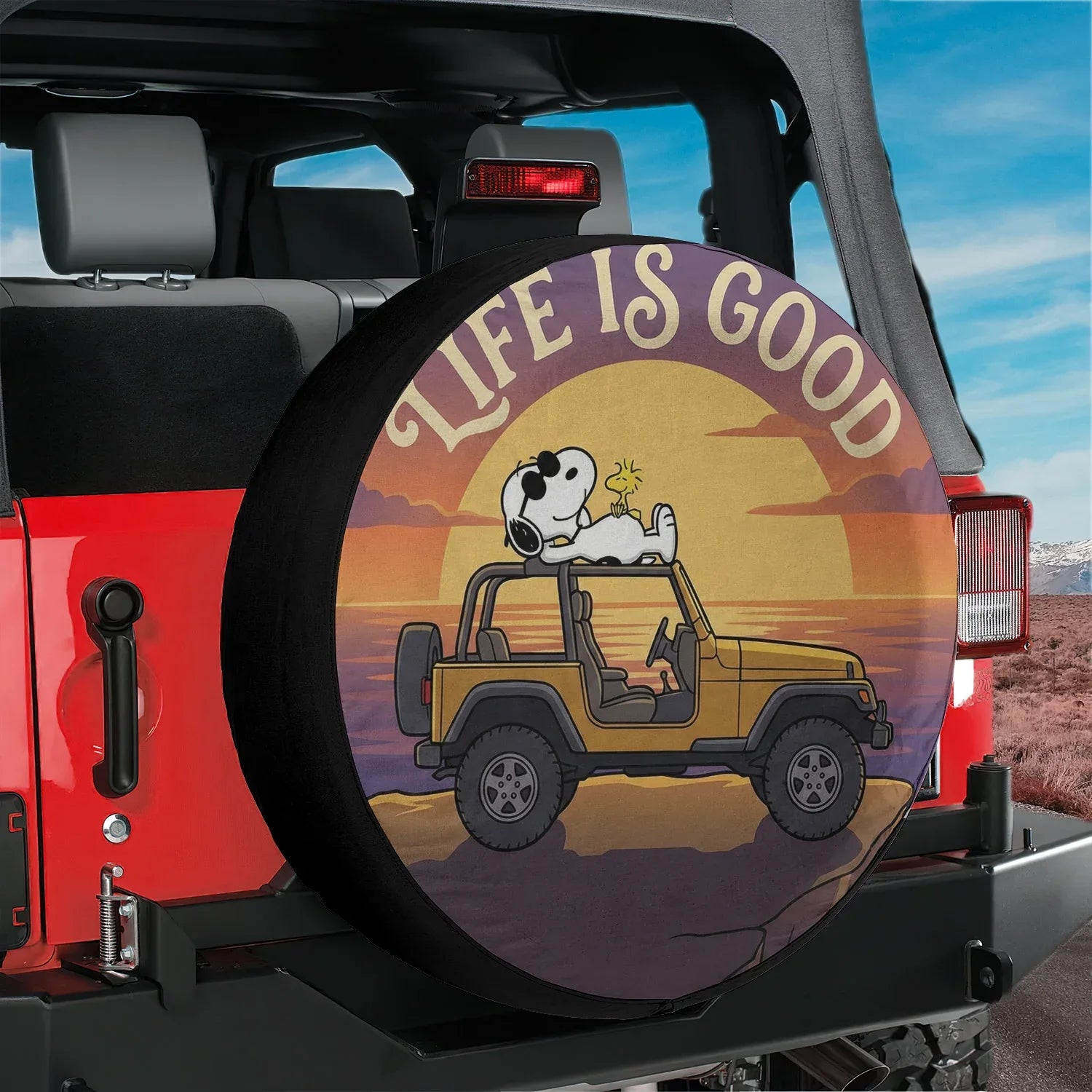 Snoopy Leather Spare Tire Cover – Life Is Good Off Road Jeep Cover - PersonalizedFury