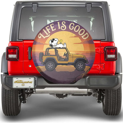 Snoopy Leather Spare Tire Cover – Life Is Good Off Road Jeep Cover - PersonalizedFury
