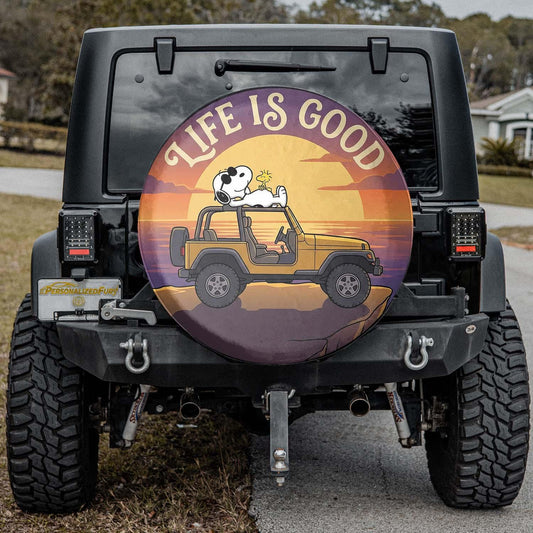 Snoopy Leather Spare Tire Cover – Life Is Good Off Road Jeep Cover - PersonalizedFury