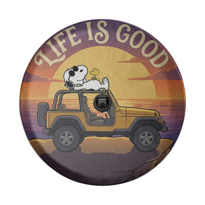 Snoopy Leather Spare Tire Cover – Life Is Good Off Road Jeep Cover - PersonalizedFury