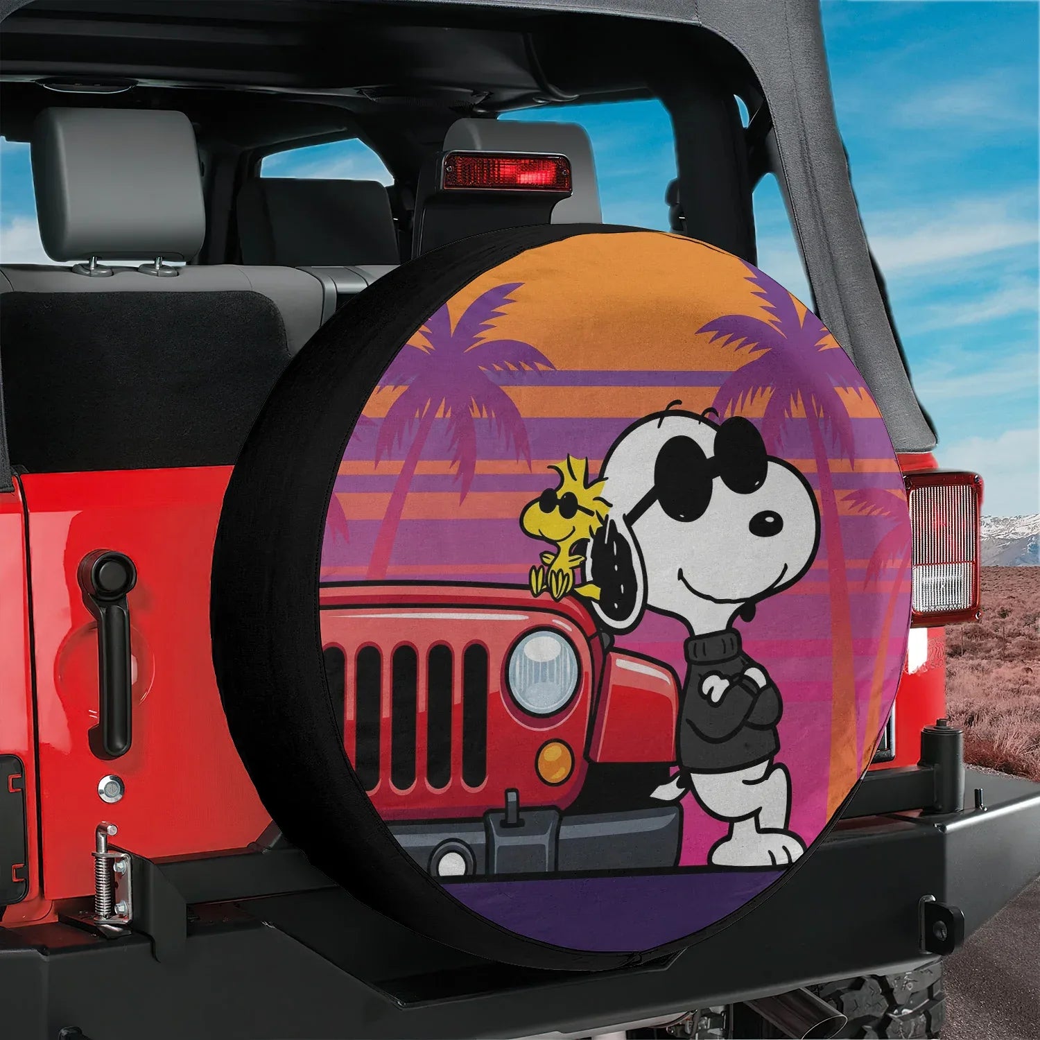 Snoopy Leather Spare Tire Cover for Jeep Wrangler - PersonalizedFury