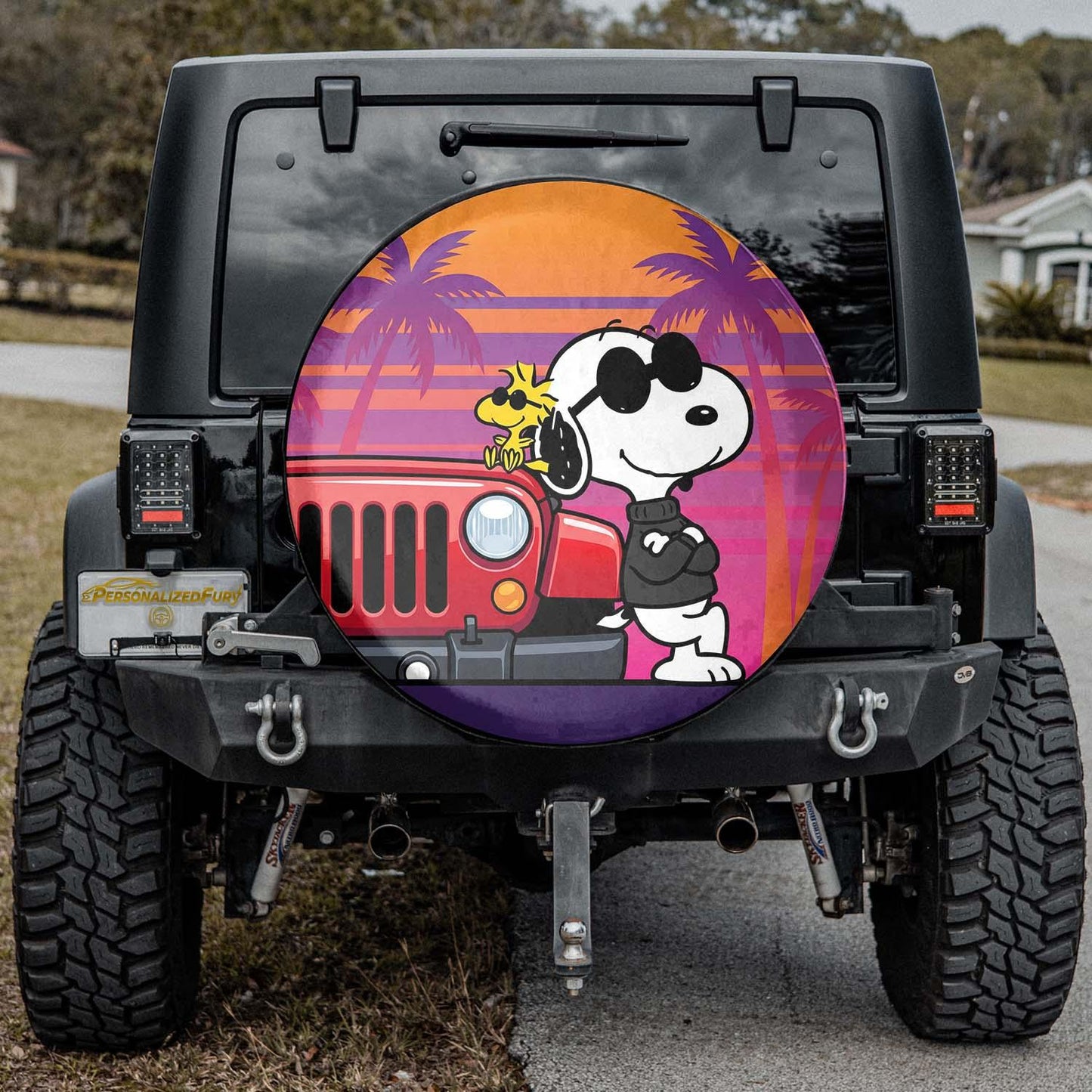 Snoopy Leather Spare Tire Cover for Jeep Wrangler - PersonalizedFury