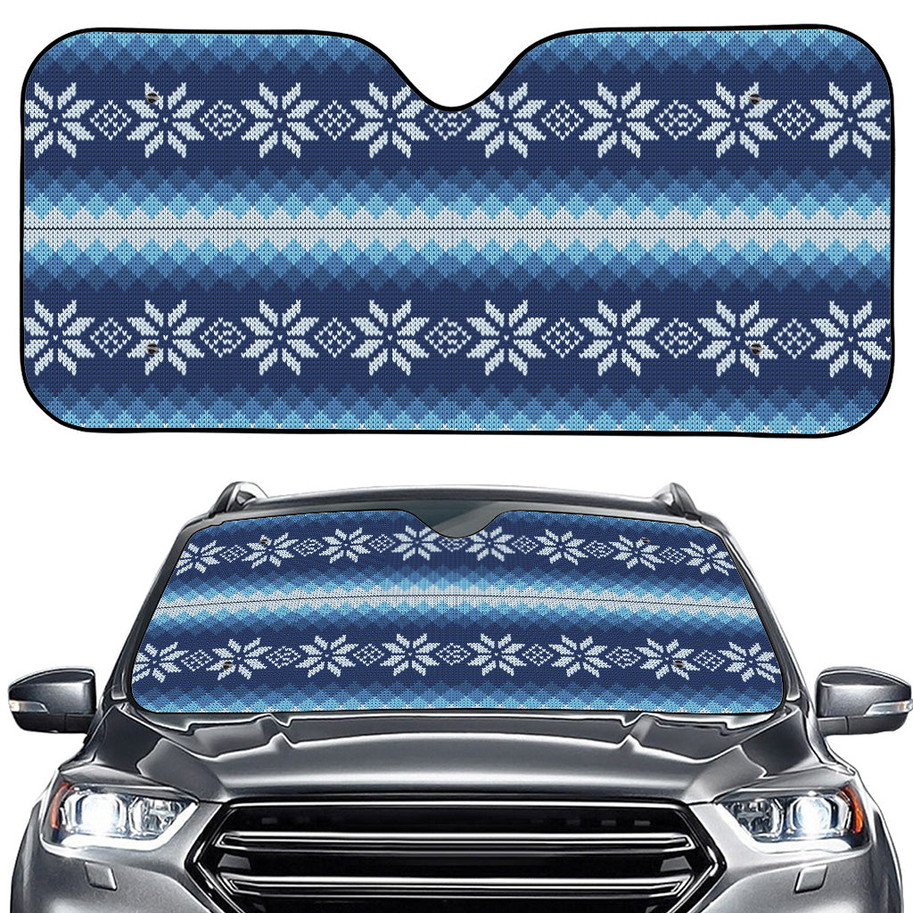 Snow Flower Knitted Pattern Print Car Windshield Sun Shade