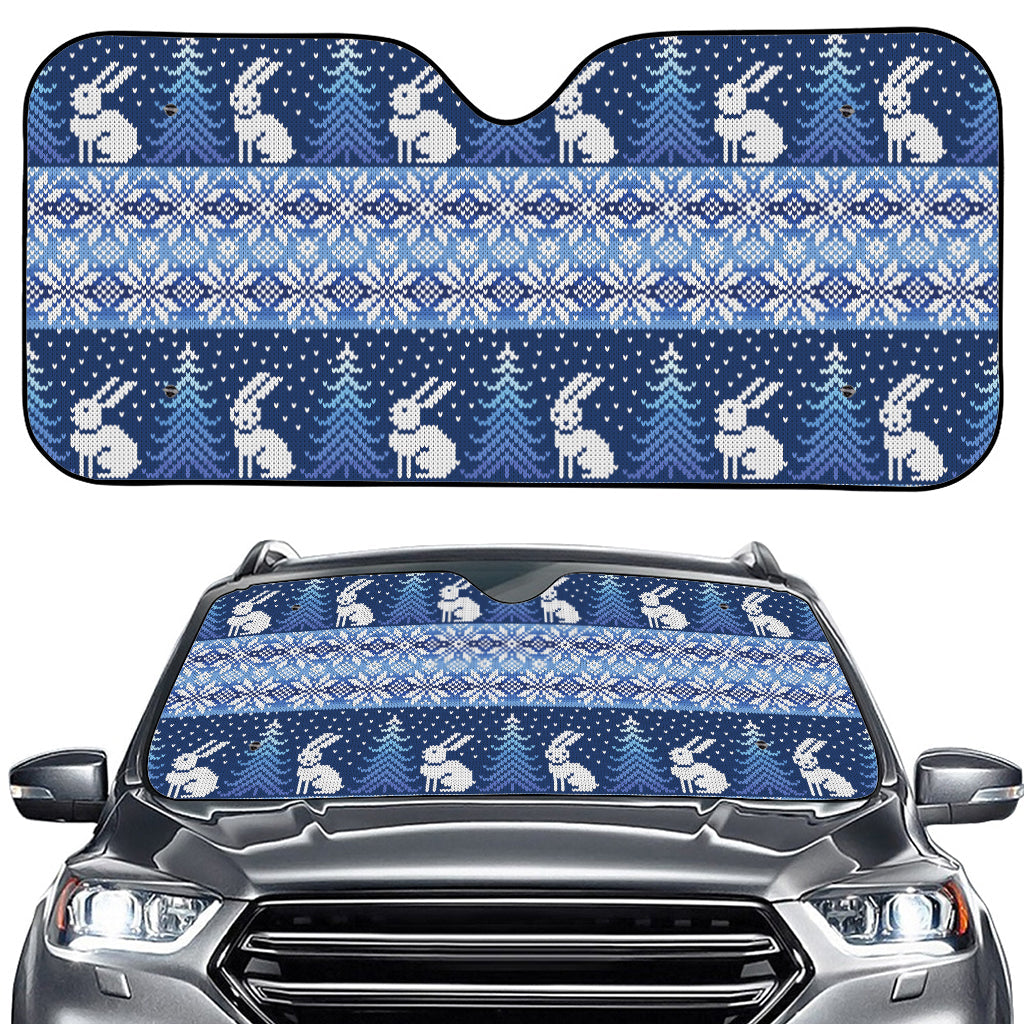Snow Rabbit Knitted Pattern Print Car Windshield Sun Shade