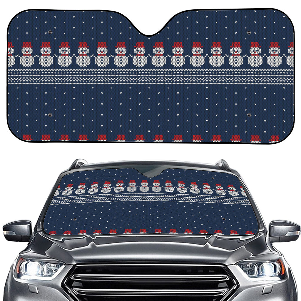 Snowman Knitted Pattern Print Car Windshield Sun Shade