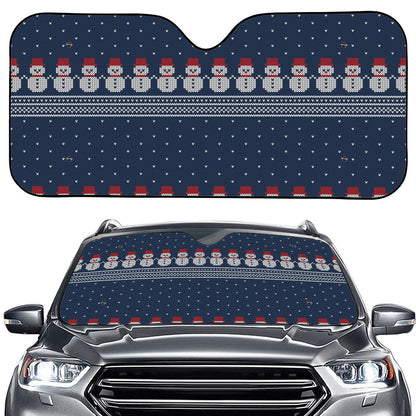 Snowman Knitted Pattern Print Car Windshield Sun Shade