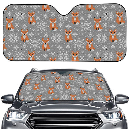 Snowy Fox Knitted Pattern Print Car Windshield Sun Shade