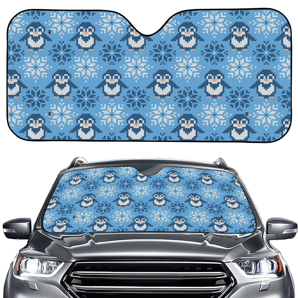 Snowy Penguin Knitted Pattern Print Car Windshield Sun Shade