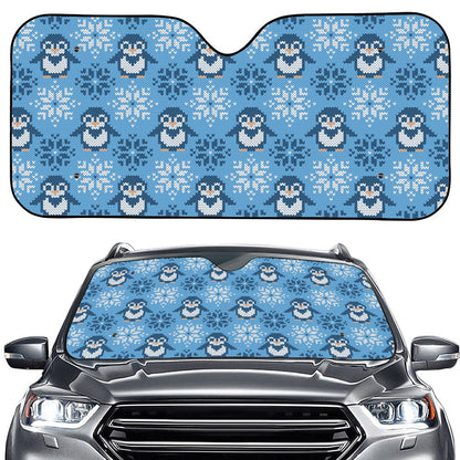 Snowy Penguin Knitted Pattern Print Car Windshield Sun Shade