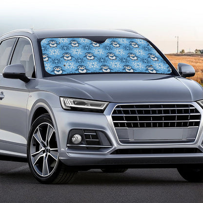 Snowy Penguin Knitted Pattern Print Car Windshield Sun Shade