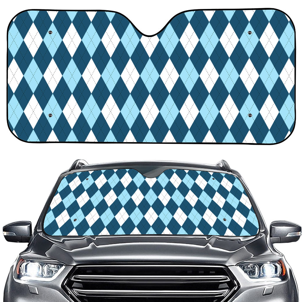 Soft Blue Argyle Pattern Print Car Windshield Sun Shade