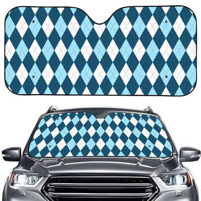 Soft Blue Argyle Pattern Print Car Windshield Sun Shade