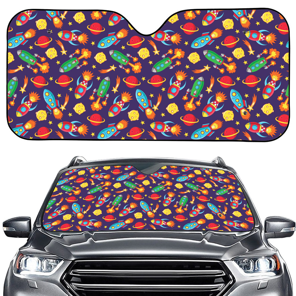 Space Rockets Pattern Print Car Windshield Sun Shade