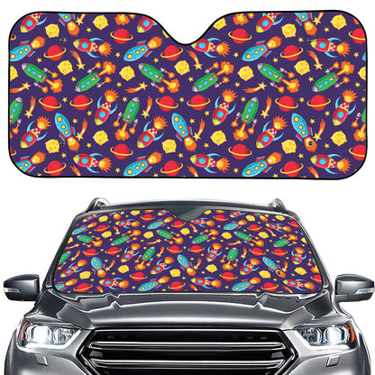Space Rockets Pattern Print Car Windshield Sun Shade