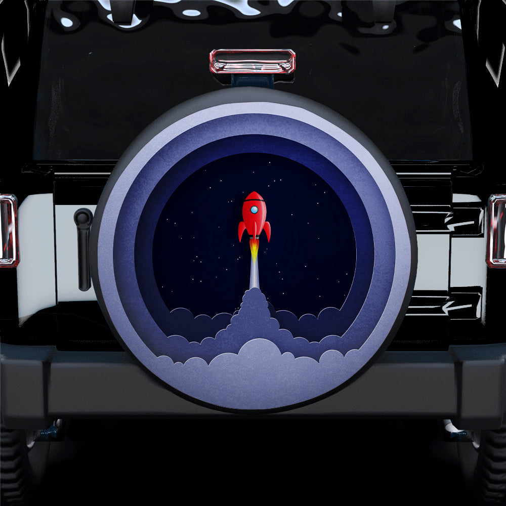 Spaceship Up Paper Cut Style Car Spare Tire Cover