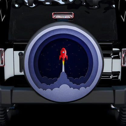 Spaceship Up Paper Cut Style Car Spare Tire Cover