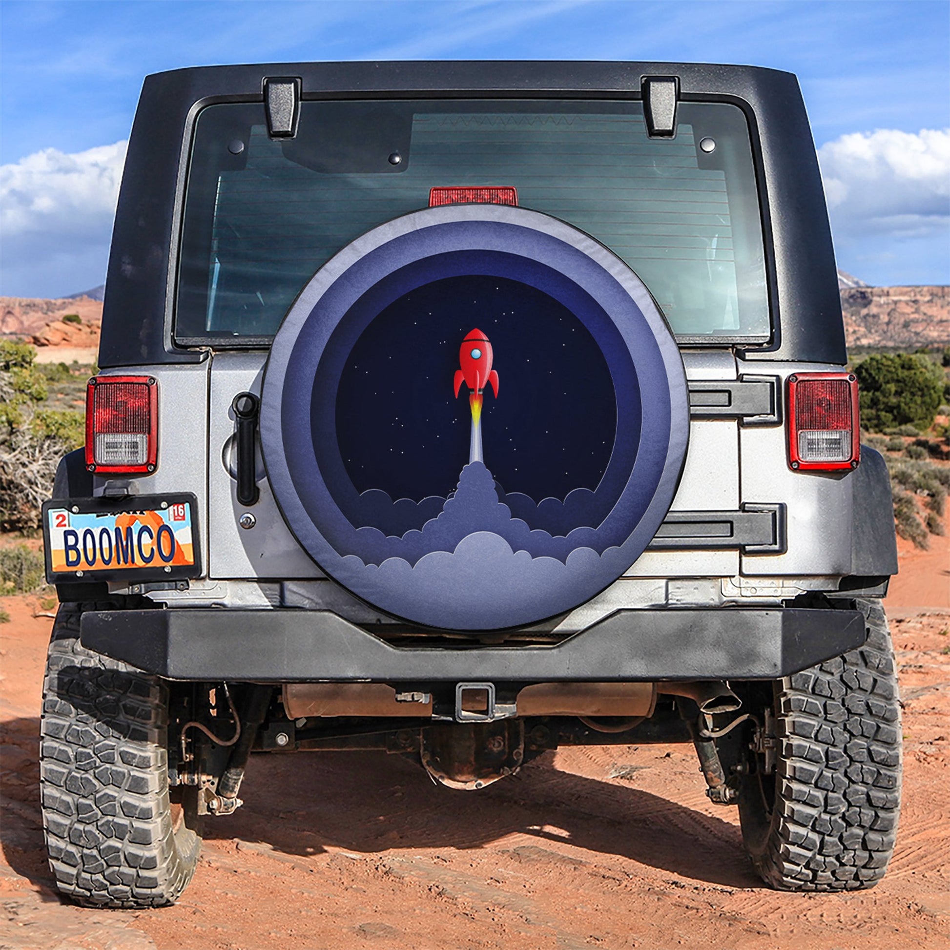 Spaceship Up Paper Cut Style Car Spare Tire Cover
