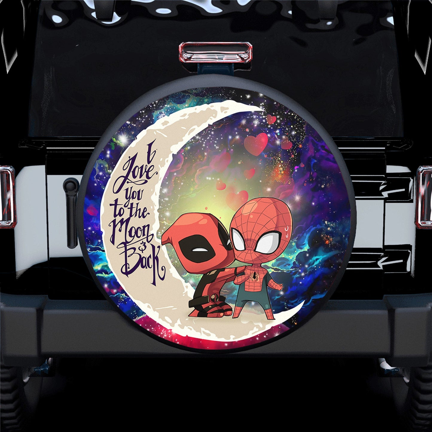 Spiderman And Deadpool Couple Love You To The Moon Galaxy Spare Tire Cover