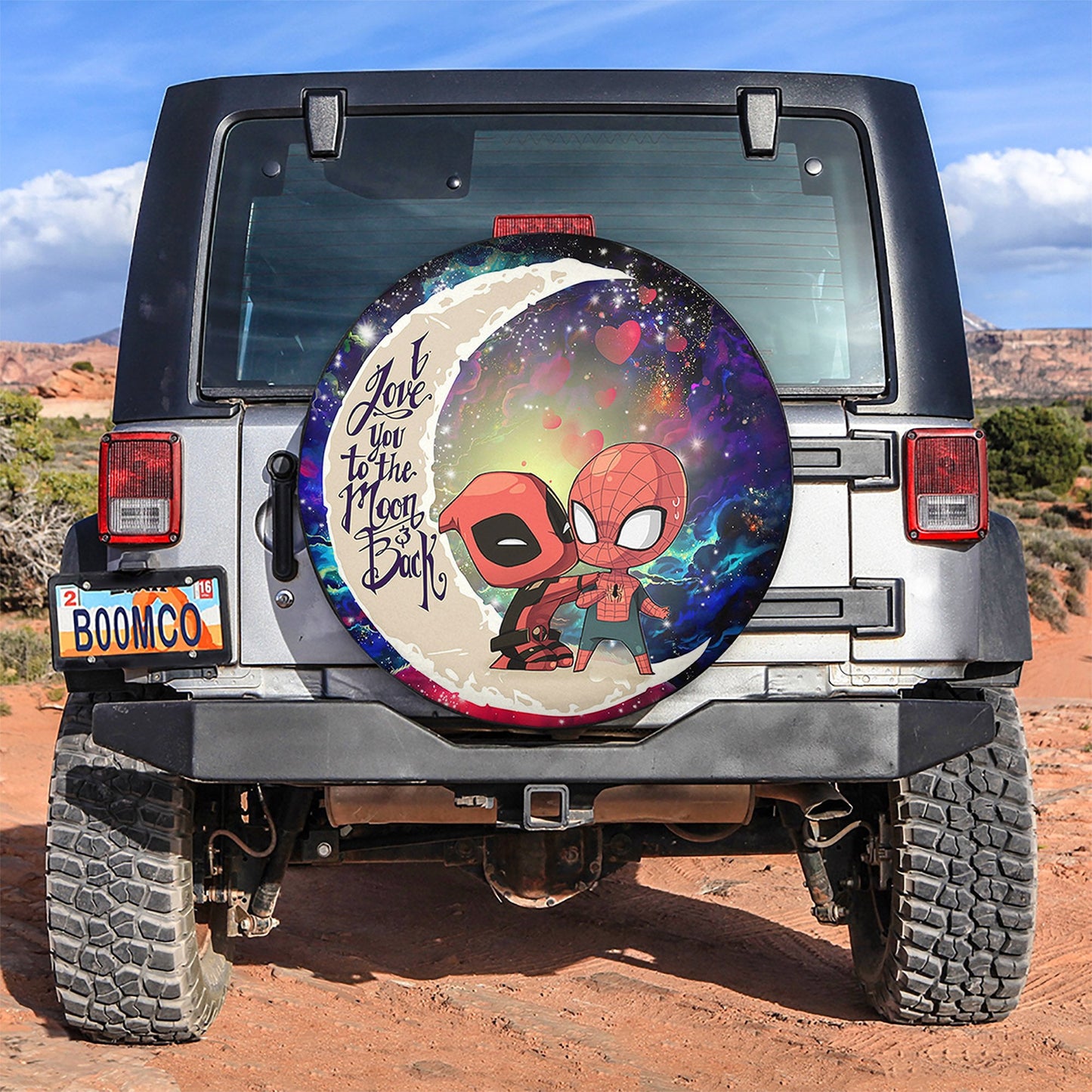 Spiderman And Deadpool Couple Love You To The Moon Galaxy Spare Tire Cover