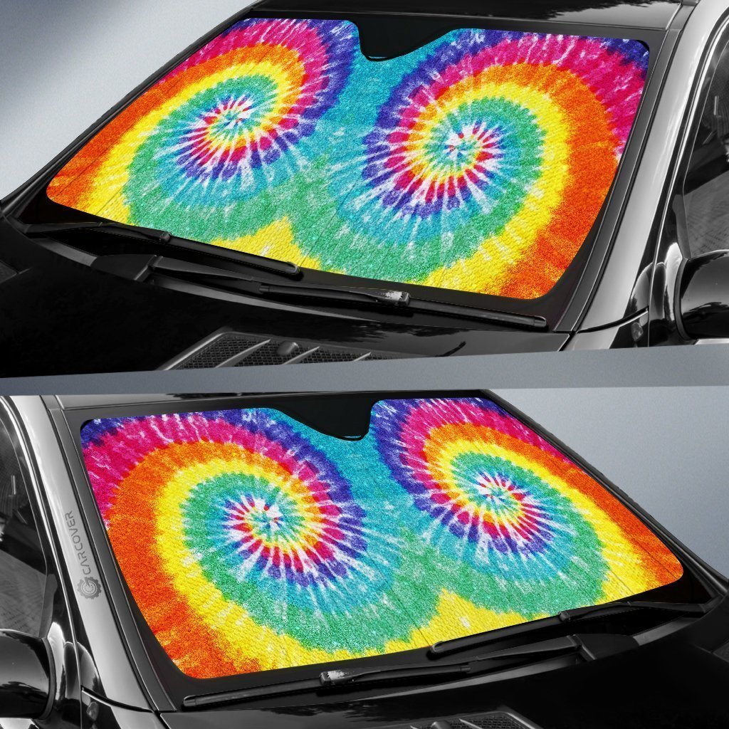 Spiral Tie Dye Car Sunshade Custom Printed Hippie Car Accessories