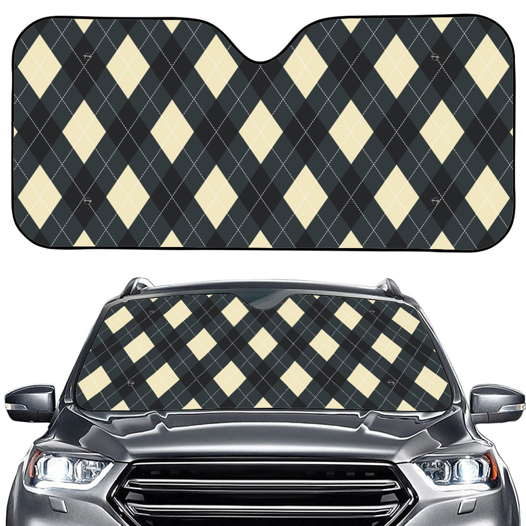 Spruce Blue And Beige Argyle Print Car Windshield Sun Shade