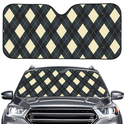 Spruce Blue And Beige Argyle Print Car Windshield Sun Shade