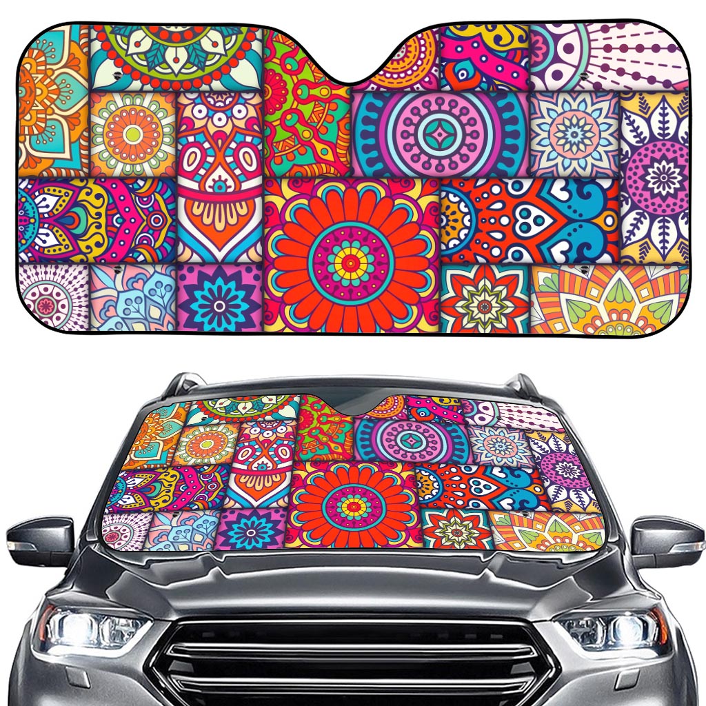 Square Bohemian Mandala Patchwork Print Car Windshield Sun Shade
