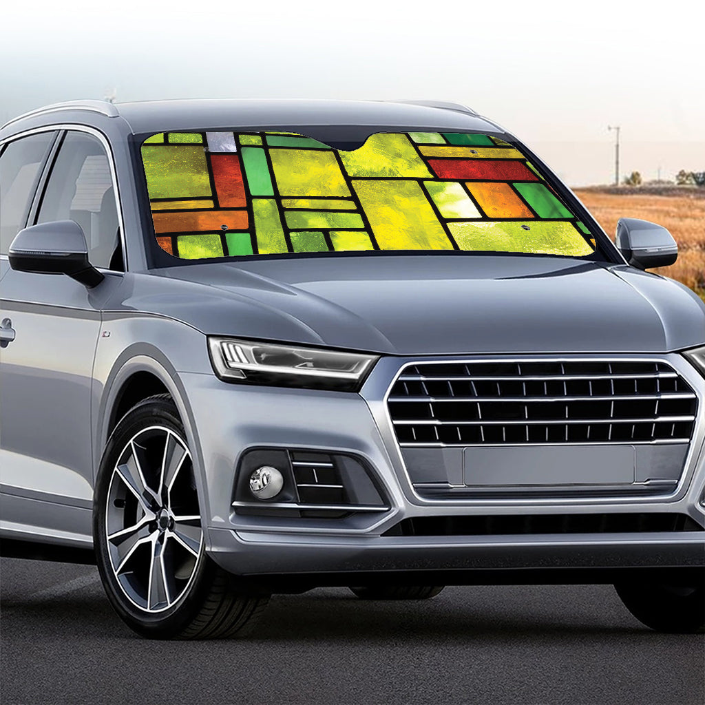 Square Stained Glass Mosaic Print Car Windshield Sun Shade